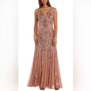 Rose gold Nightway 21685 - V-Neck Sequin Godets Evening Gown size 8